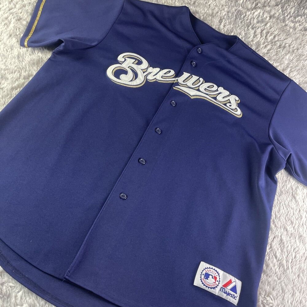 Milwaukee Brewers Jersey Mens Extra Large Blue Majestic Retro USA Made Y2K MLB